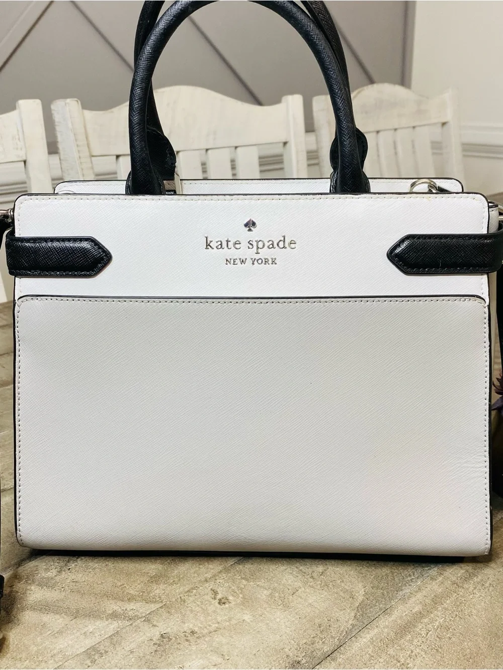 Kate Spade New York Staci Medium Satchel Bag Purse - Gray White Colorblock Rare - Picture 2 of 9
